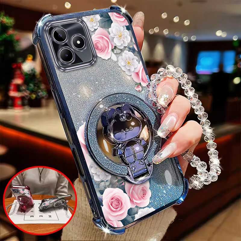 Realme Note 50 - 3pcs(Romantic Rose phone Case+Lanyard+Stand) For Realme