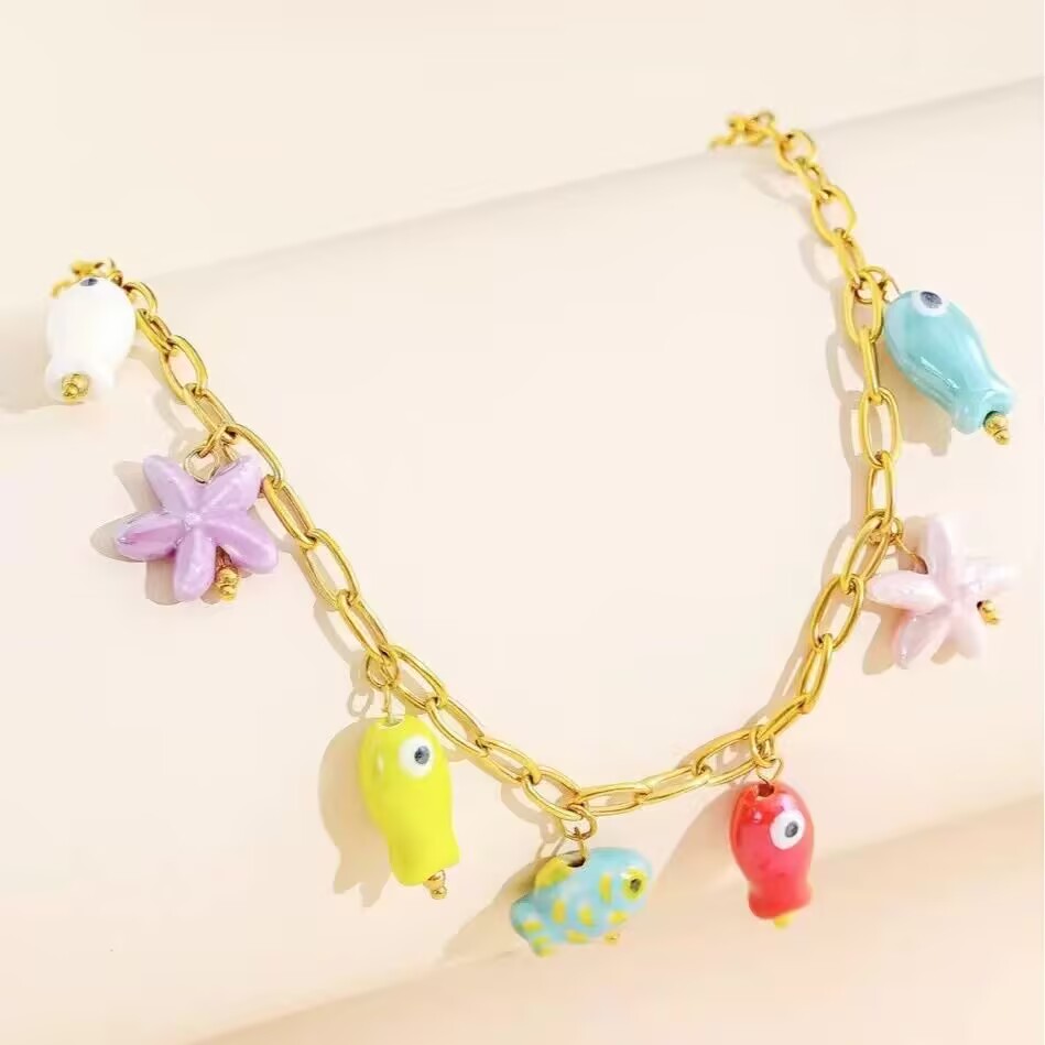 Ceramic Link Bracelet - 5Pcs New Summer Colorful Enamel Charm