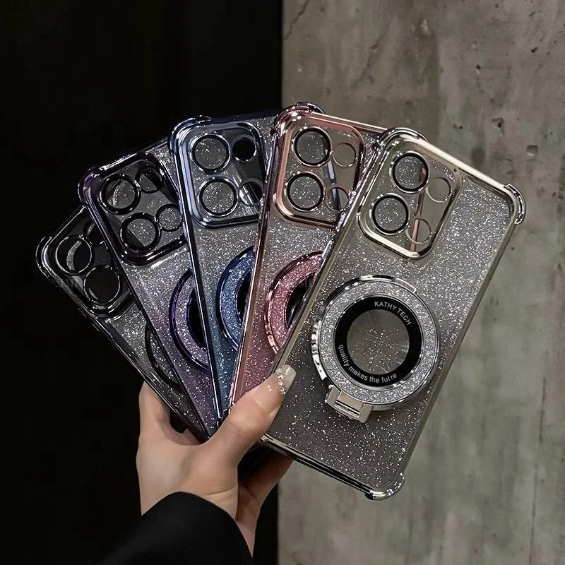 Vivo Y28 - Glitter Mirror Holder Case For VIVO