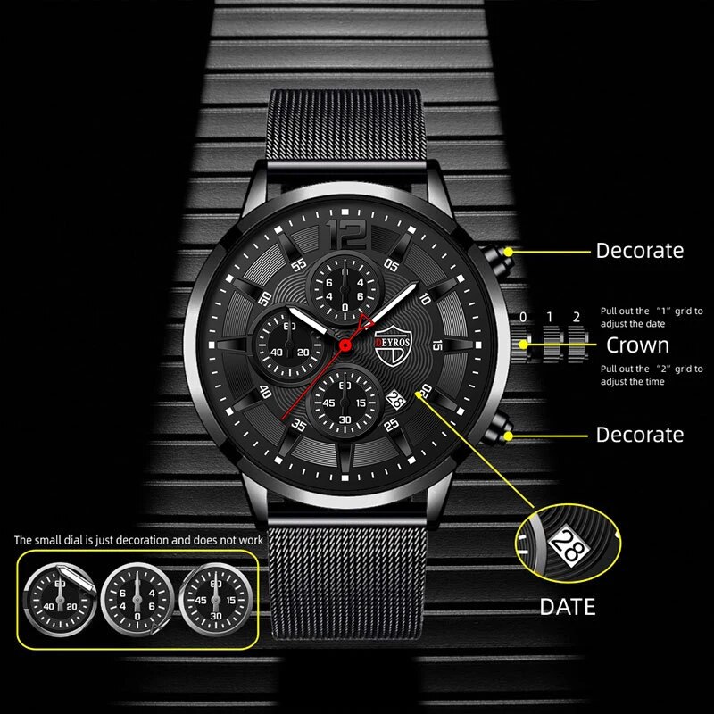 DEYROS Mens Fashion Minimalist - Stainless Mesh Band recension och pris
