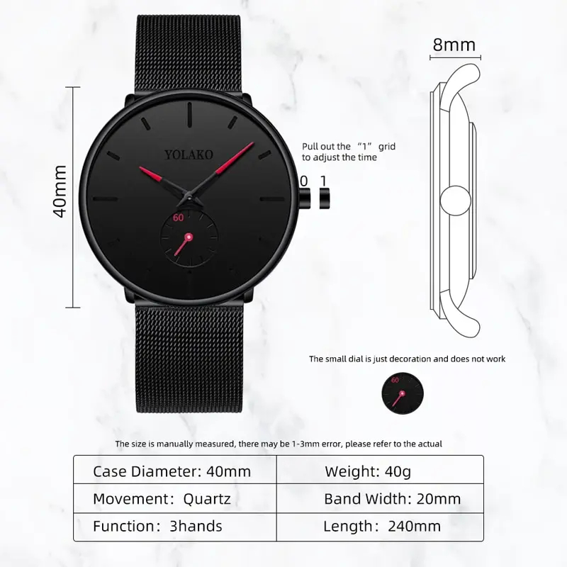 YOLAKO Mens Fashion Minimalist - Stainless Mesh Band recension och pris